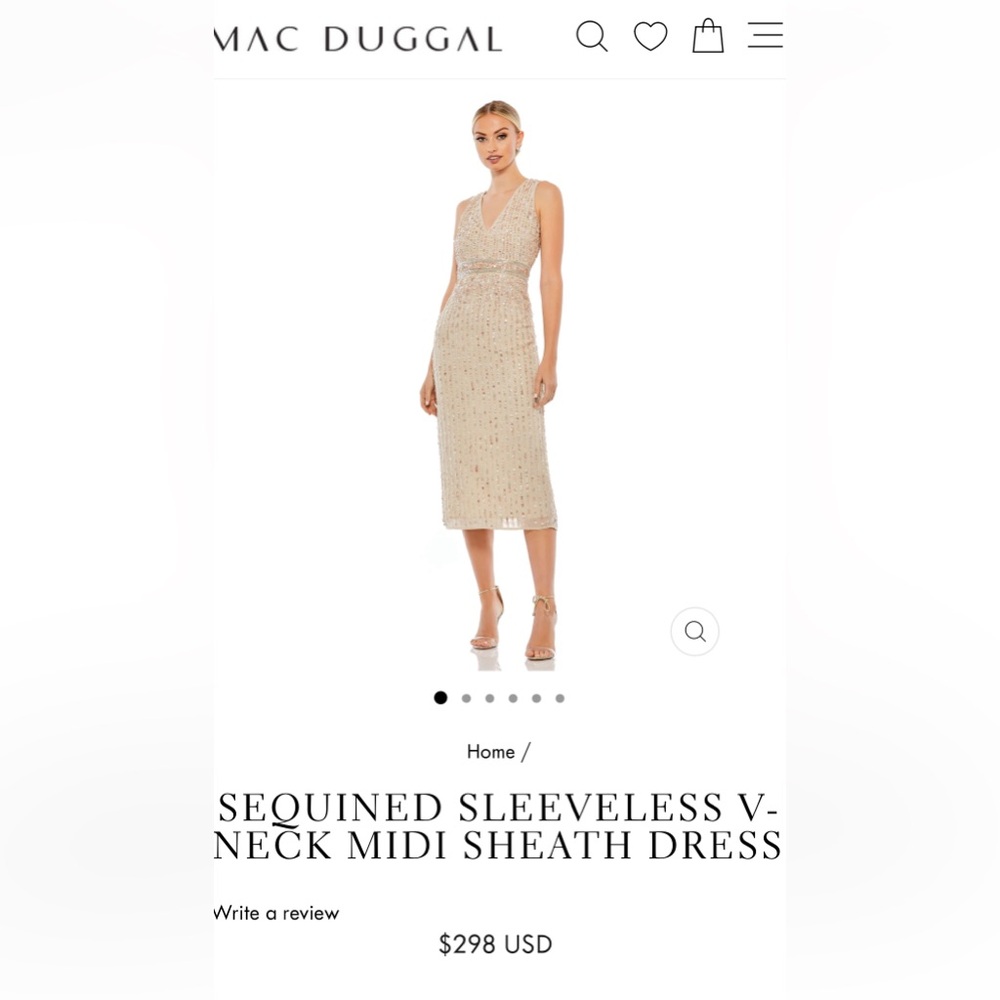 MAC DUGGAL Size 8 Nude Heavily Sequined Sleeveless Midi Sheath Dress 93606